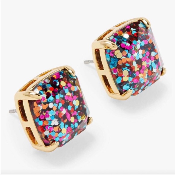 🆕 Kate Spade square mini small stud multi glitter earrings - Picture 3 of 15